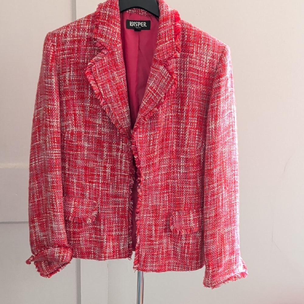 Kasper Women's Red and White Tweed Blazer
